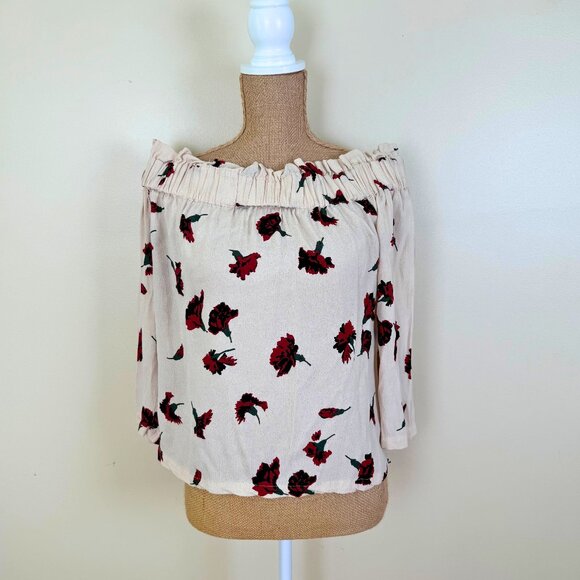 🔥 Ganni “Jones” Crepe Blouse | Size Small | Cream with Red Flowers ☀️ Sale ☀️ - Picture 1 of 5